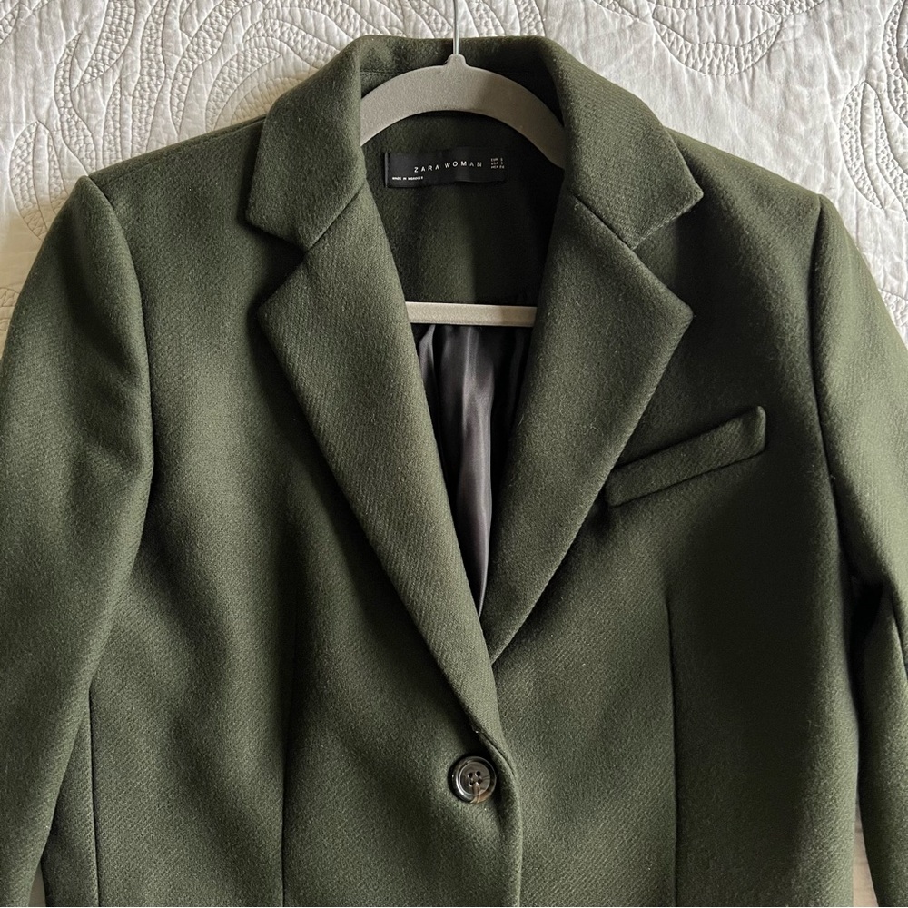 Zara - Structured Wool Blend Pea Coat - Green - image 6